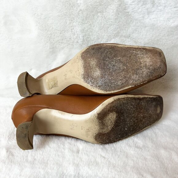 M.Gemi Square Toe Block Heels Shoes Cognac Brown Leather Italy Sz 37 / 6.5 US - Picture 10 of 11